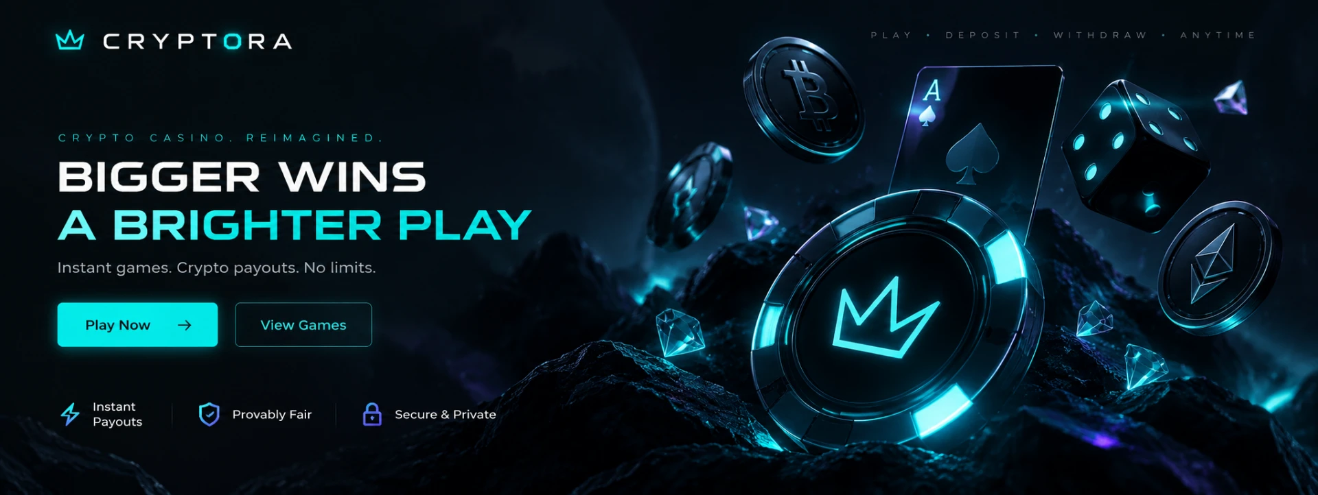 Cryptora — Bigger Wins, A Brighter Play. Instant games, crypto payouts, no limits.